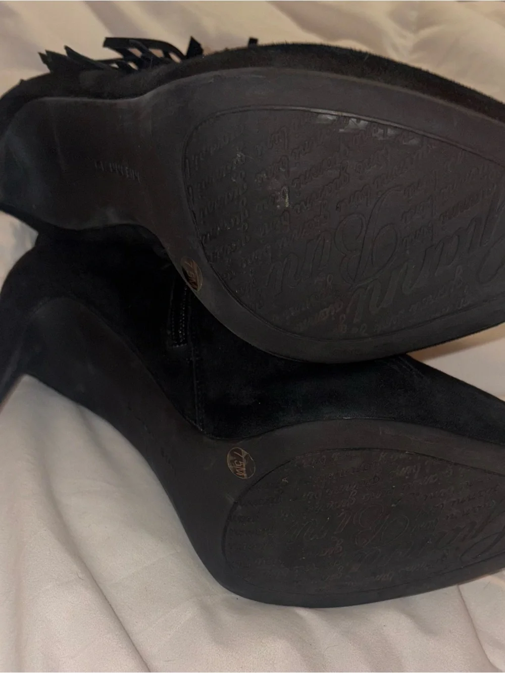 Giani Bernini Black Suede Fringe Ankle Booties